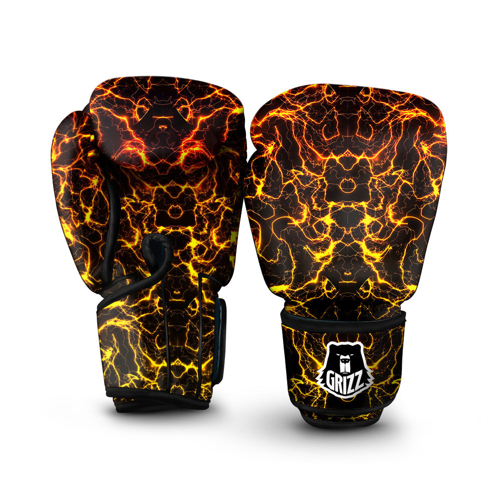 Orange And Gold Lightning Print Boxing Gloves-grizzshop