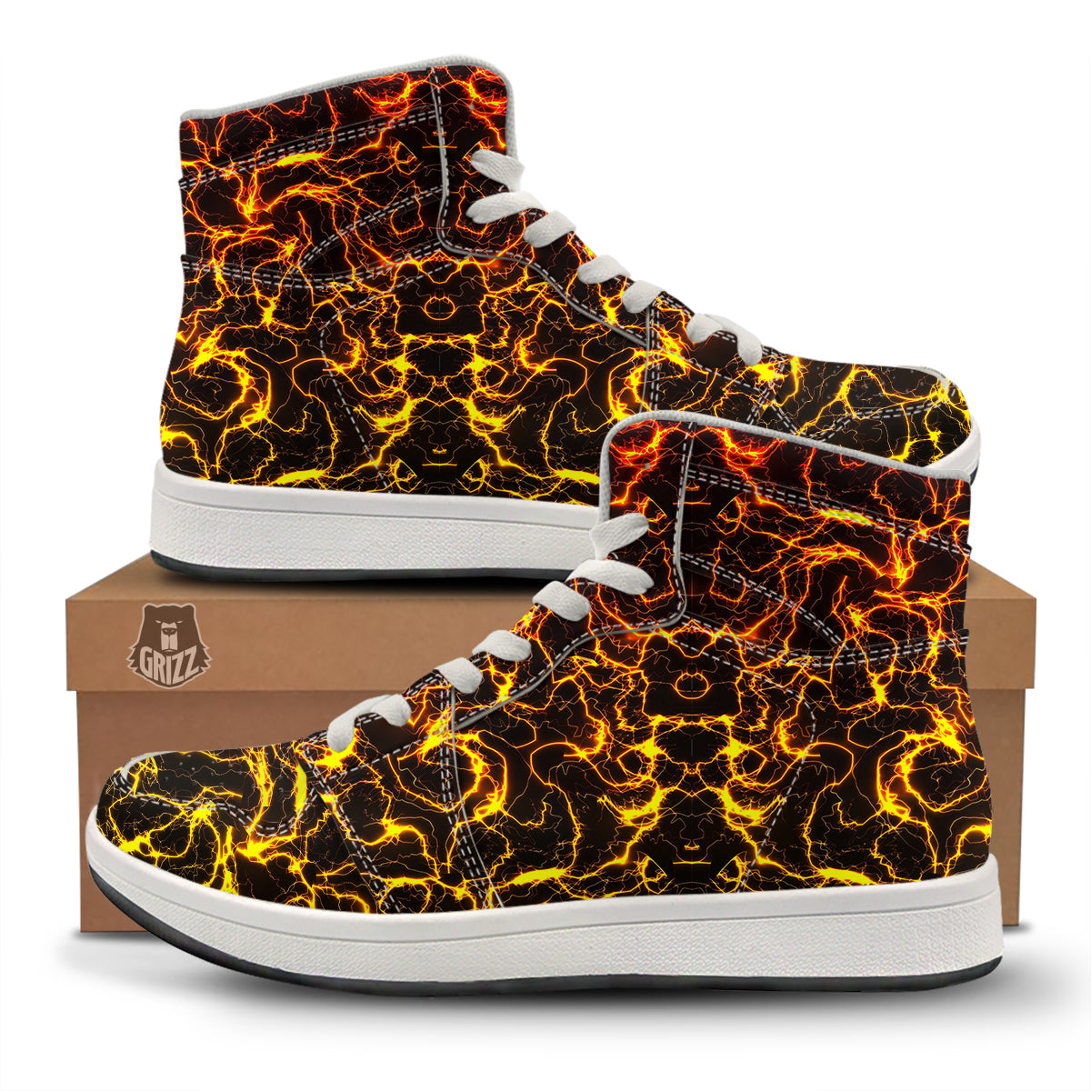 Orange And Gold Lightning Print High Top Sneakers-grizzshop