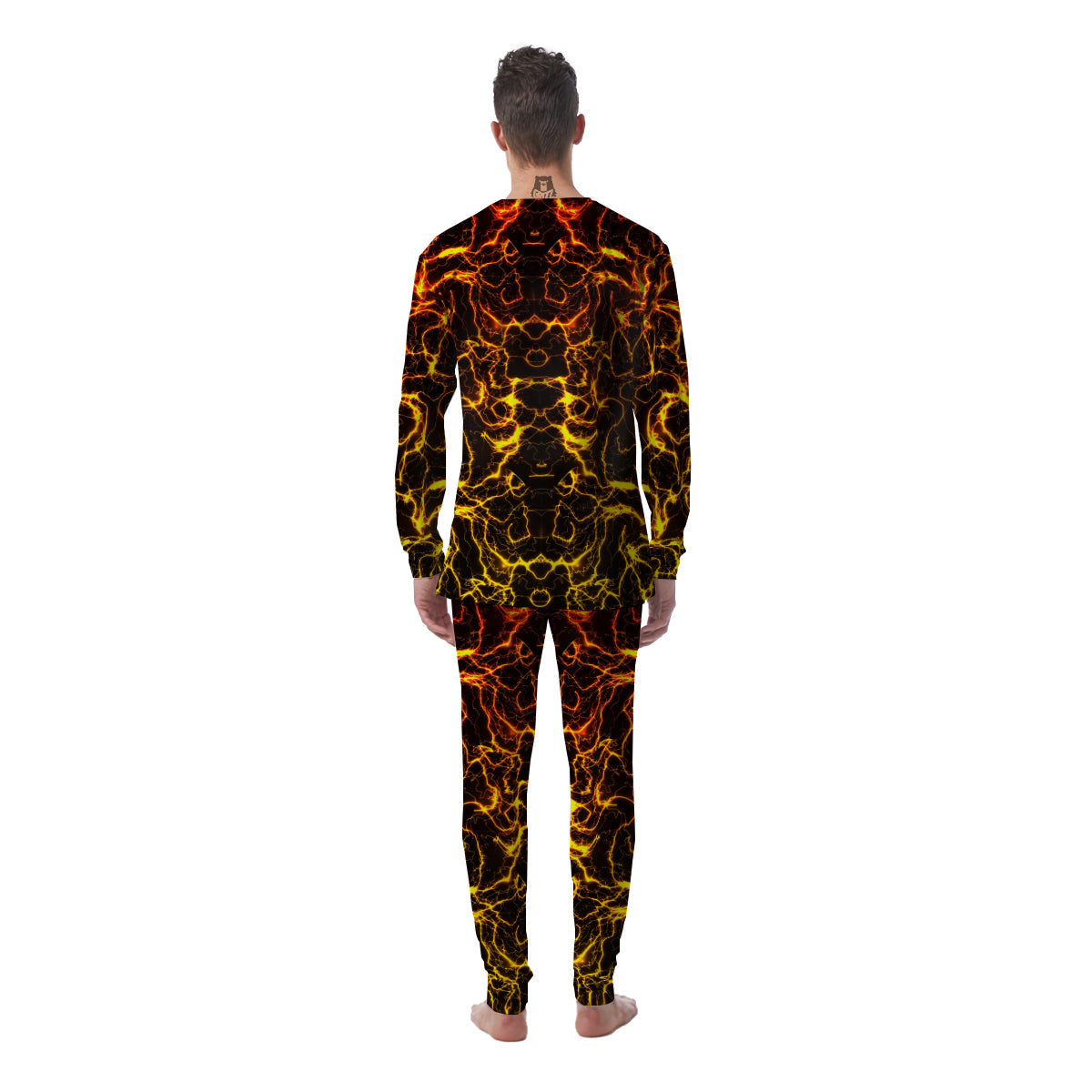 Orange And Gold Lightning Print Men's Pajamas-grizzshop