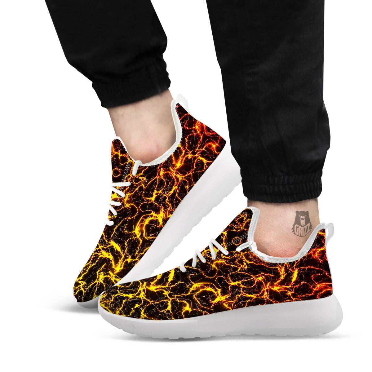 Orange And Gold Lightning Print White Athletic Shoes-grizzshop