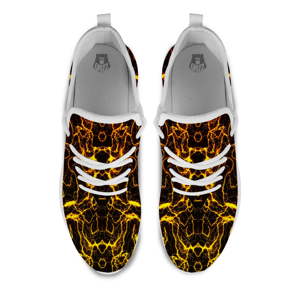 Orange And Gold Lightning Print White Athletic Shoes-grizzshop