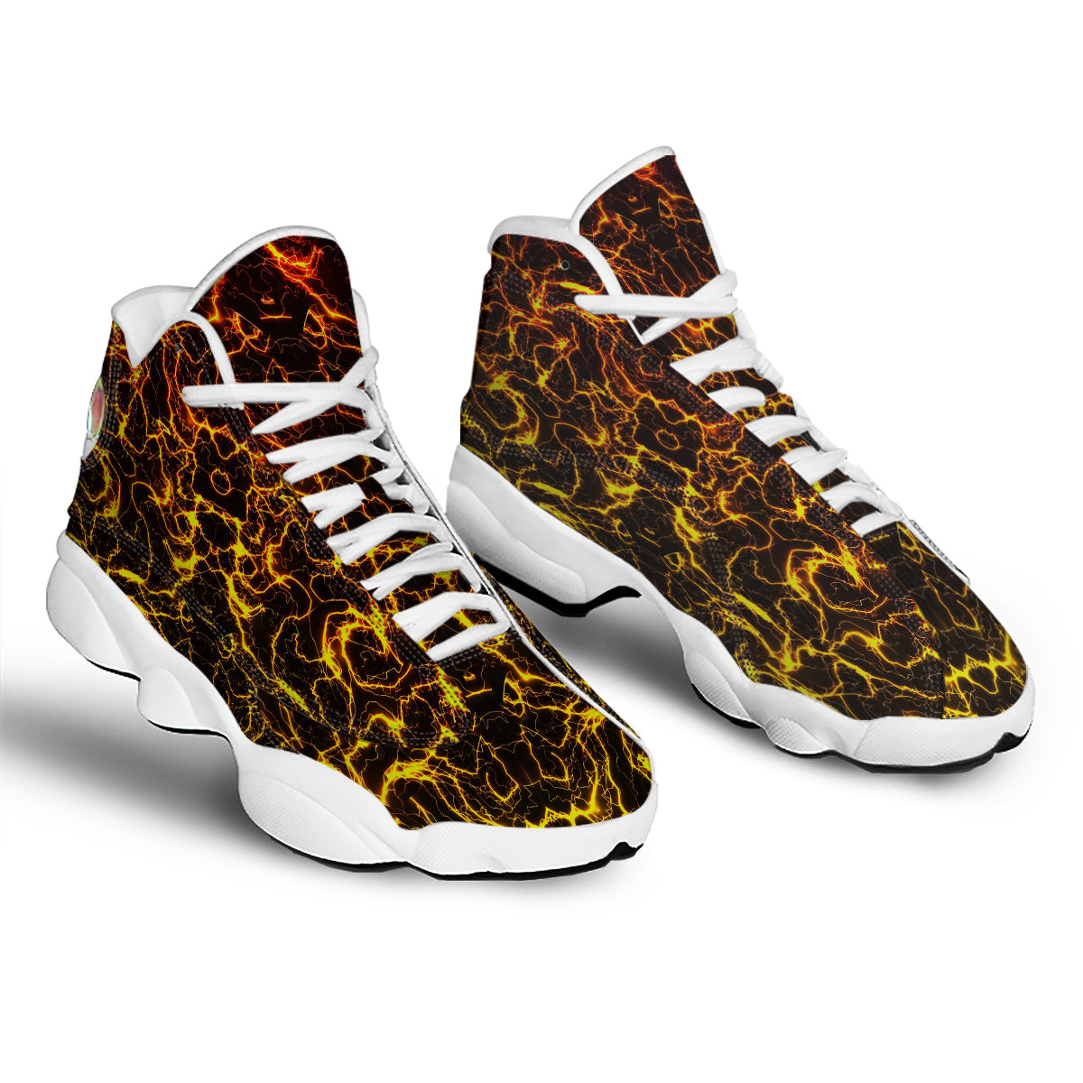 Orange And Gold Lightning Print White Basketball Shoes-grizzshop