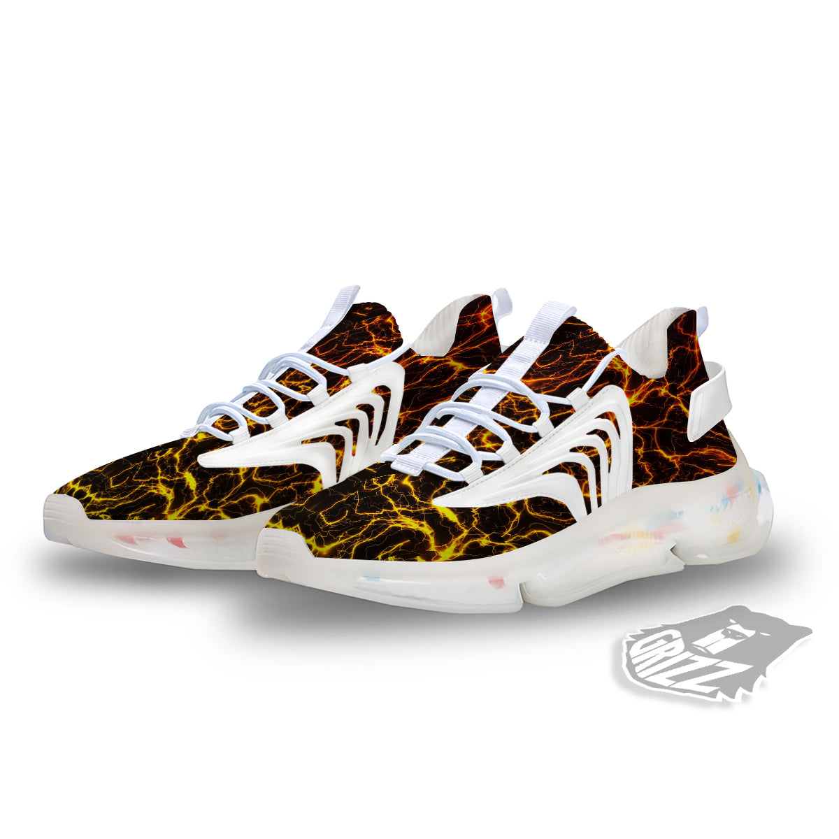 Orange And Gold Lightning Print White Gym Shoes-grizzshop