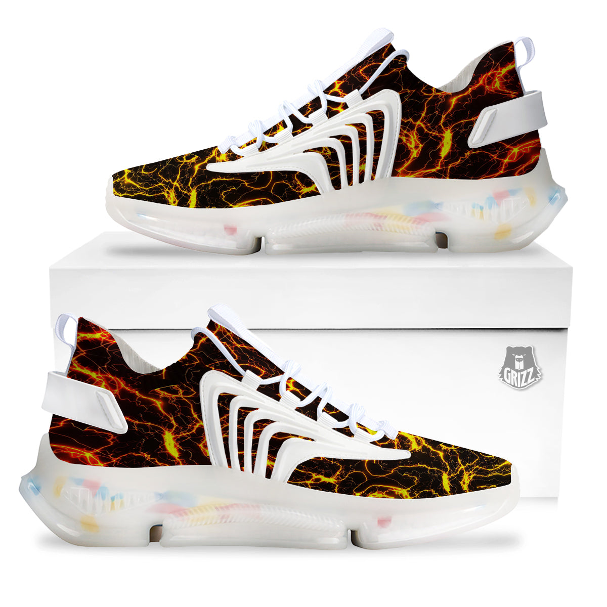 Orange And Gold Lightning Print White Gym Shoes-grizzshop