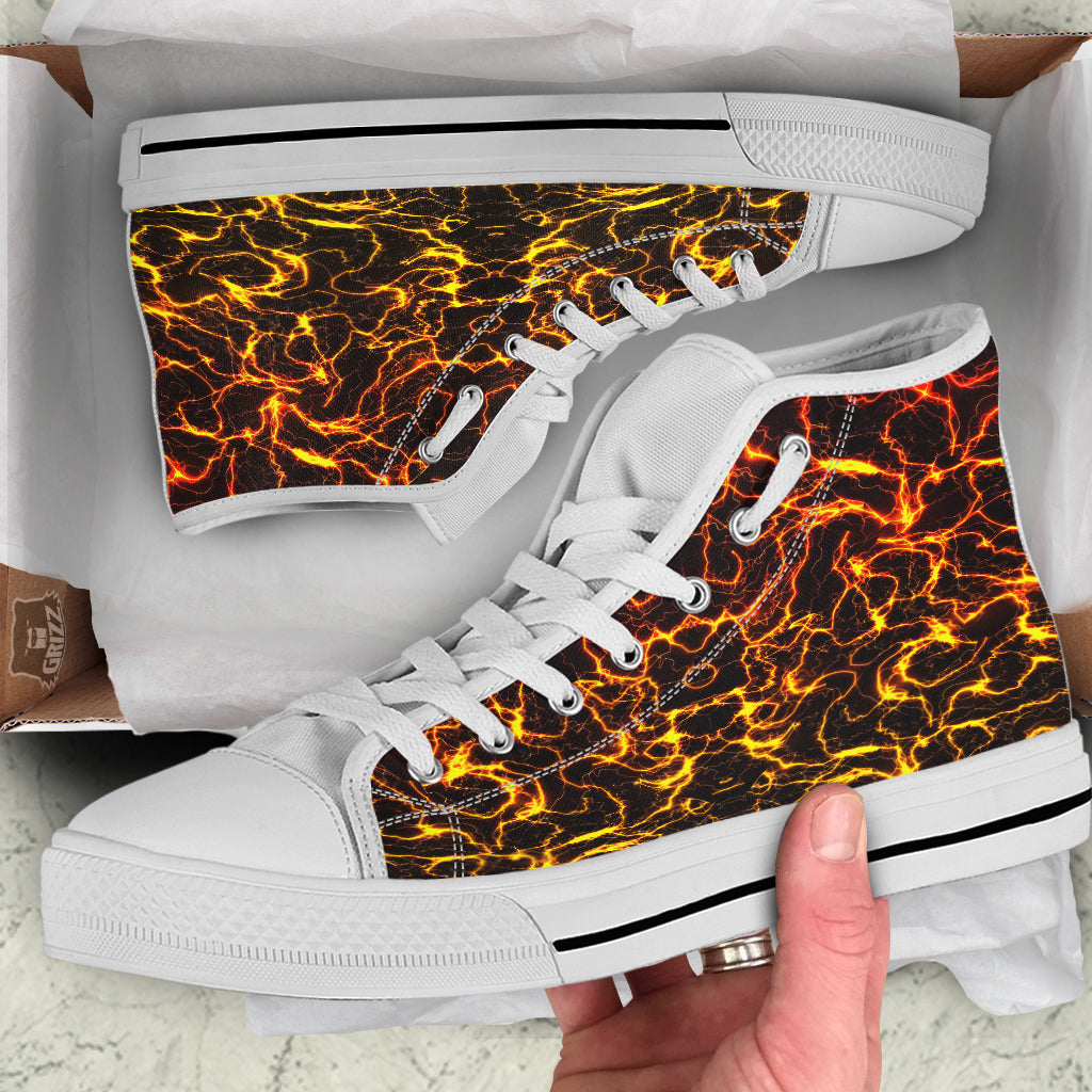 Orange And Gold Lightning Print White High Top Shoes-grizzshop