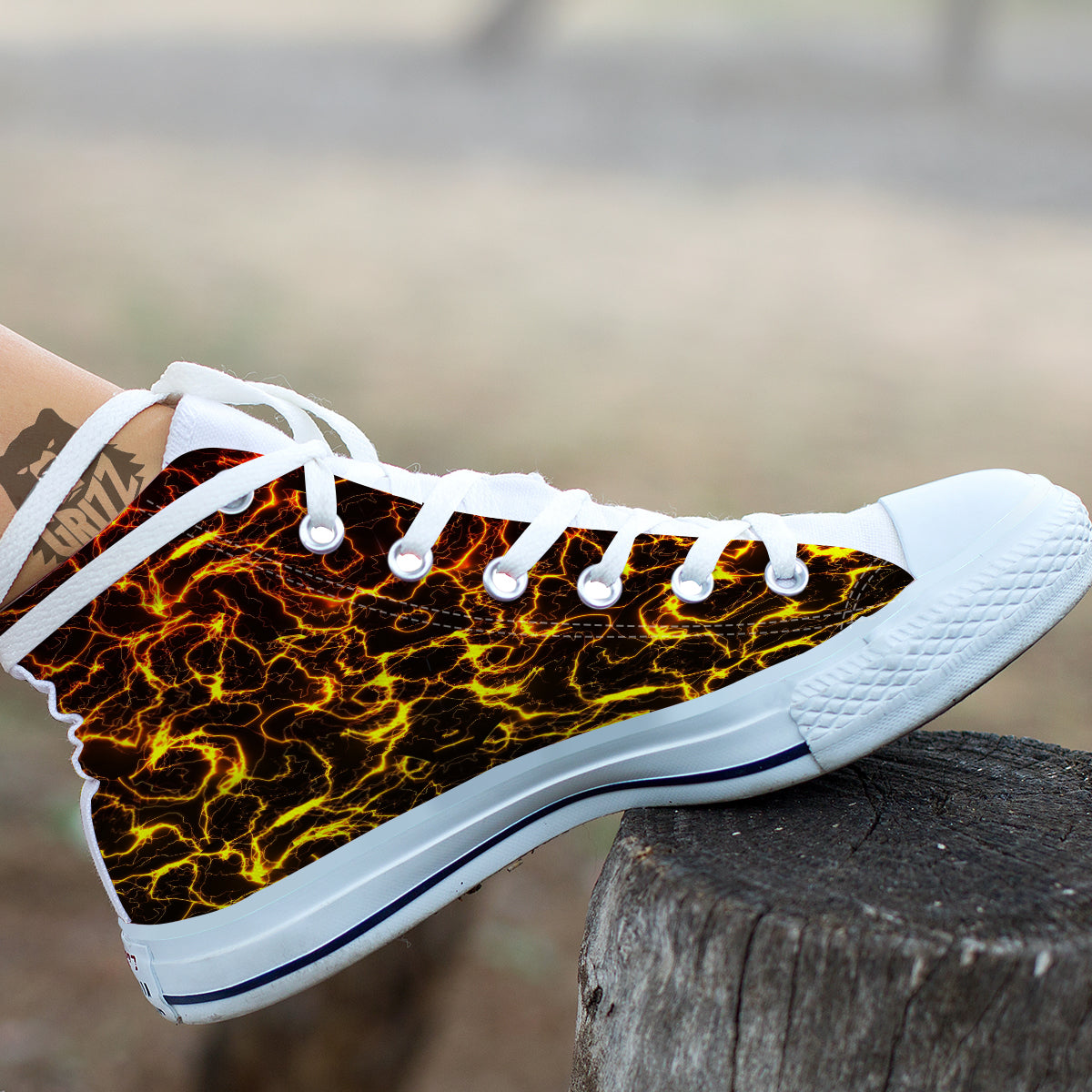 Orange And Gold Lightning Print White High Top Shoes-grizzshop