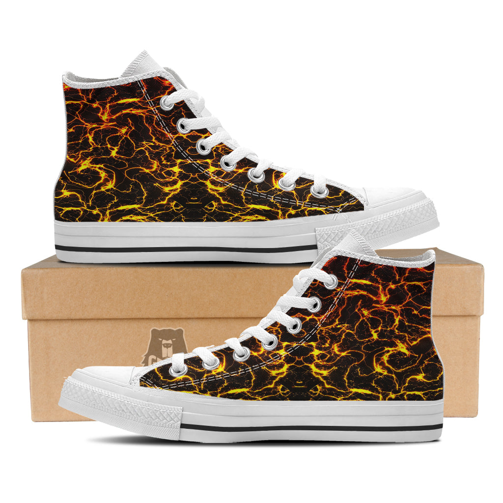 Orange And Gold Lightning Print White High Top Shoes-grizzshop