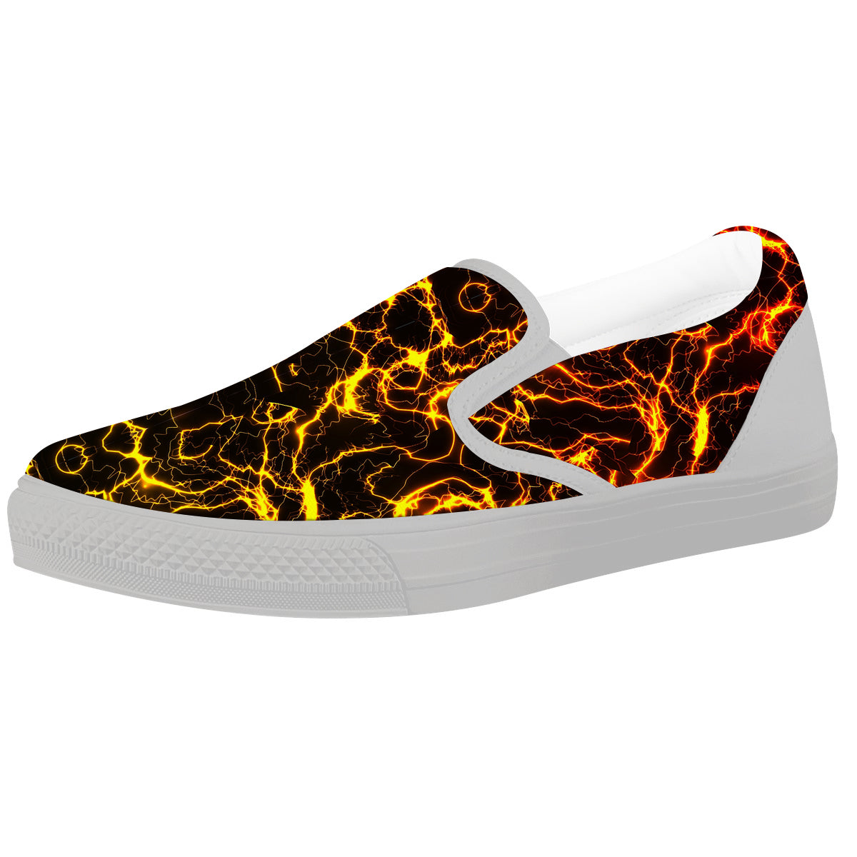 Orange And Gold Lightning Print White Slip On Shoes-grizzshop