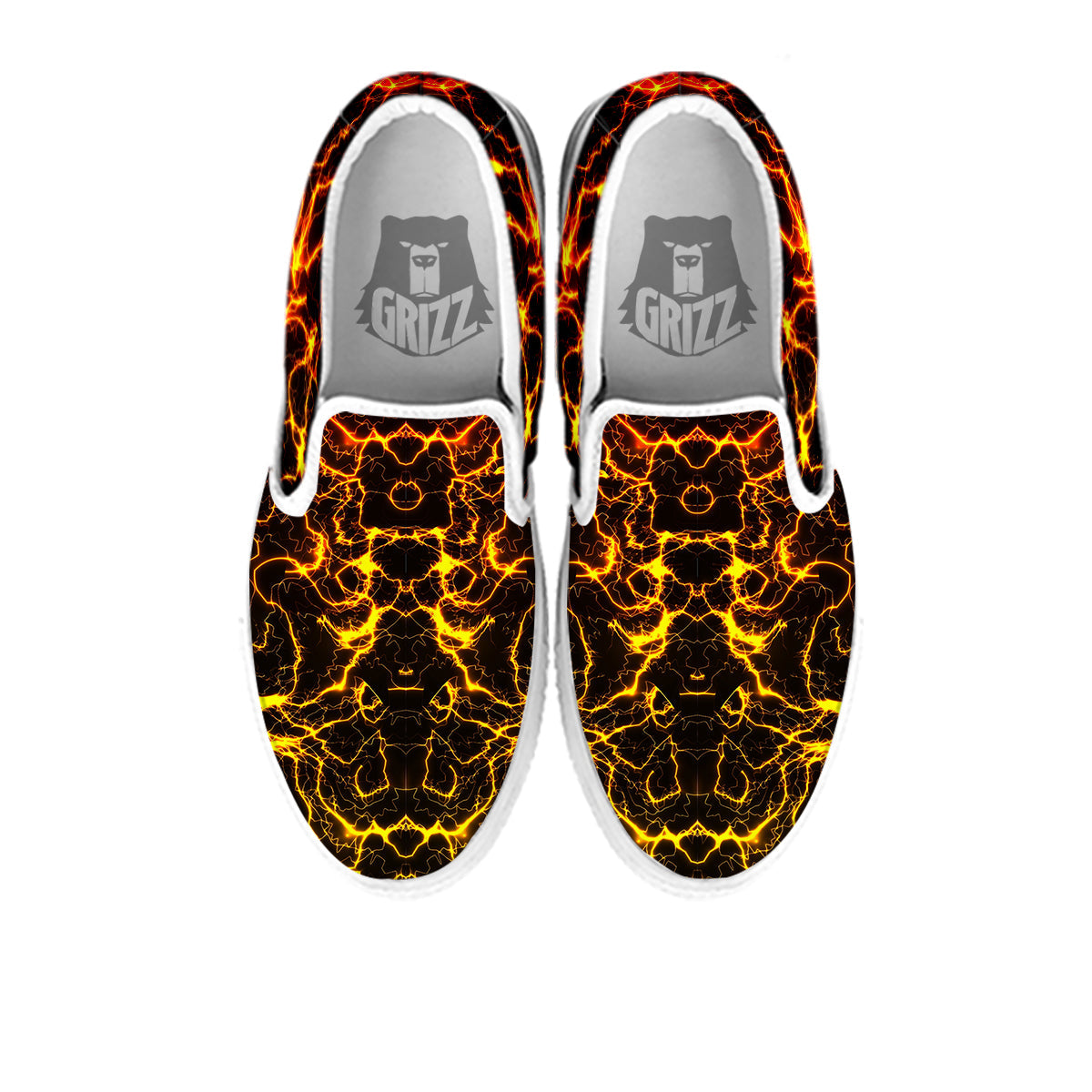 Orange And Gold Lightning Print White Slip On Shoes-grizzshop