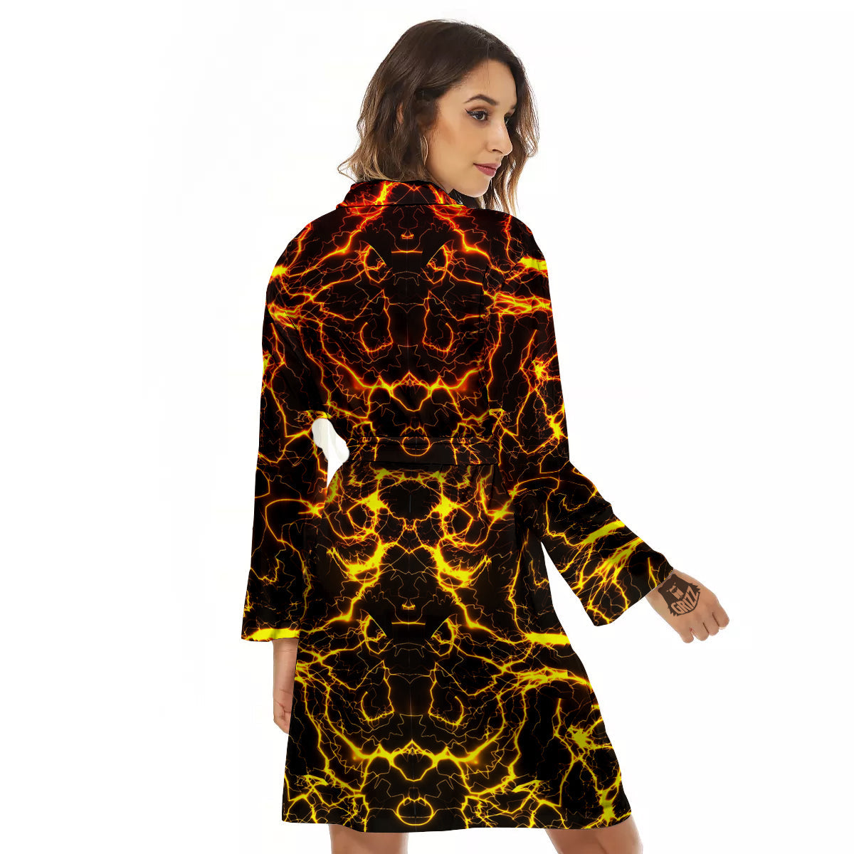 Orange And Gold Lightning Print Women's Robe-grizzshop