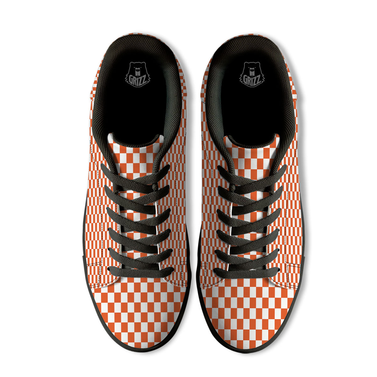 Orange And White Checkered Print Pattern Black Low Top Sneakers-grizzshop