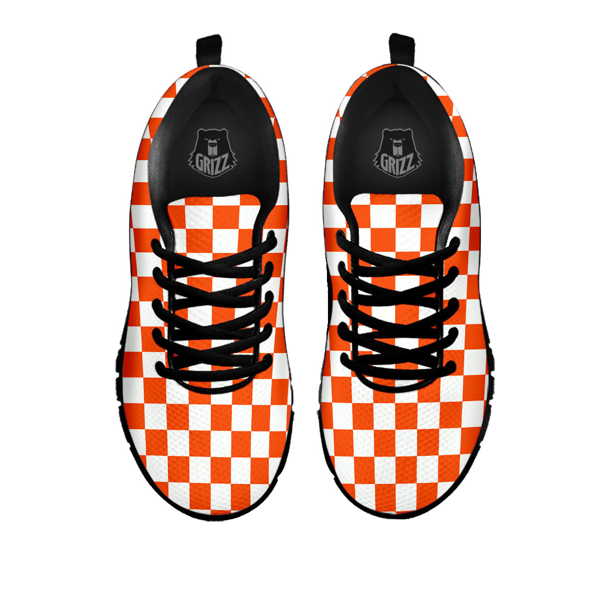 Orange And White Checkered Print Pattern Black Sneaker-grizzshop