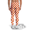 Orange And White Checkered Print Pattern Men's Leggings-grizzshop