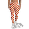 Orange And White Checkered Print Pattern Men's Leggings-grizzshop