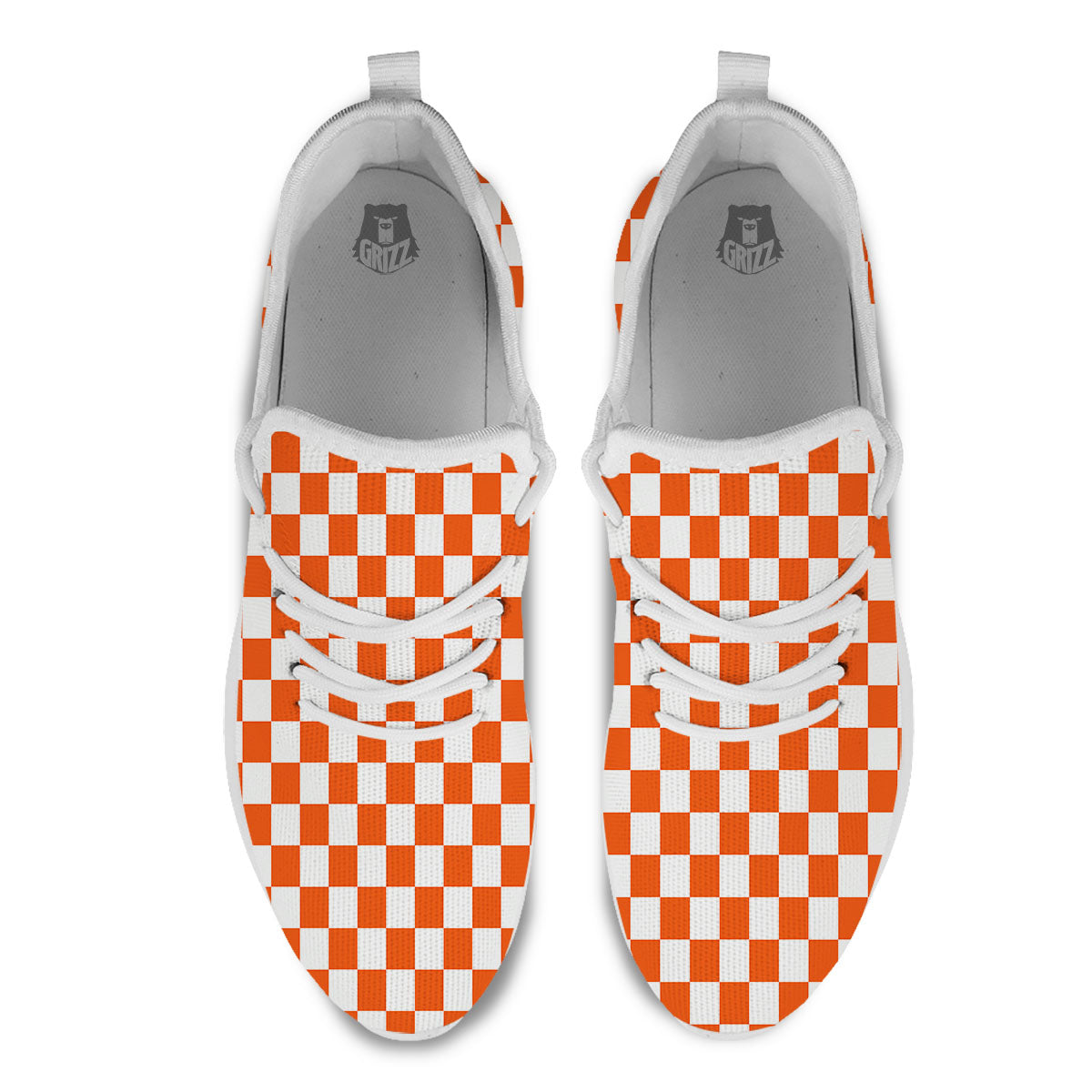 Orange And White Checkered Print Pattern White Athletic Shoes-grizzshop