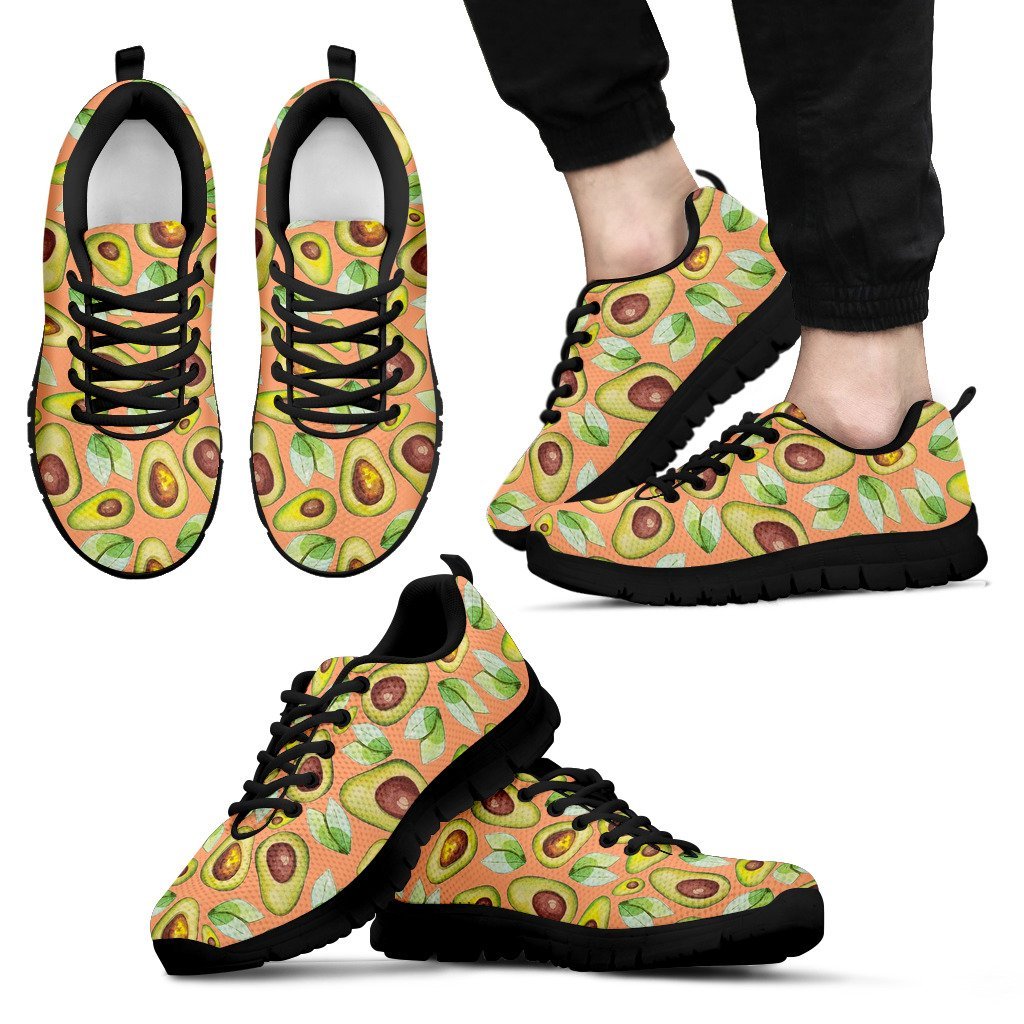 Orange Avocado Pattern Print Black Sneaker Shoes For Men Women-grizzshop