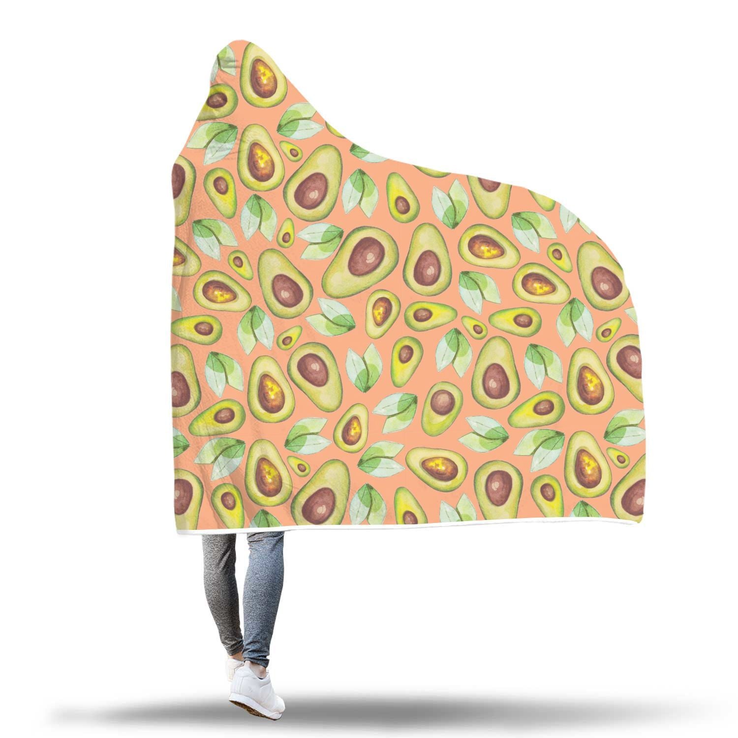 Orange Avocado Pattern Print Hooded Blanket-grizzshop