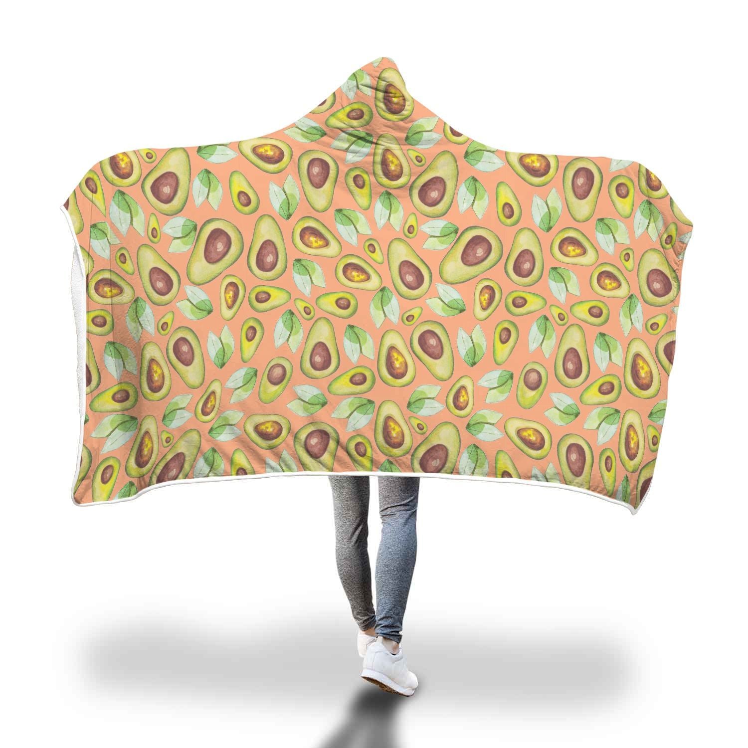 Orange Avocado Pattern Print Hooded Blanket-grizzshop