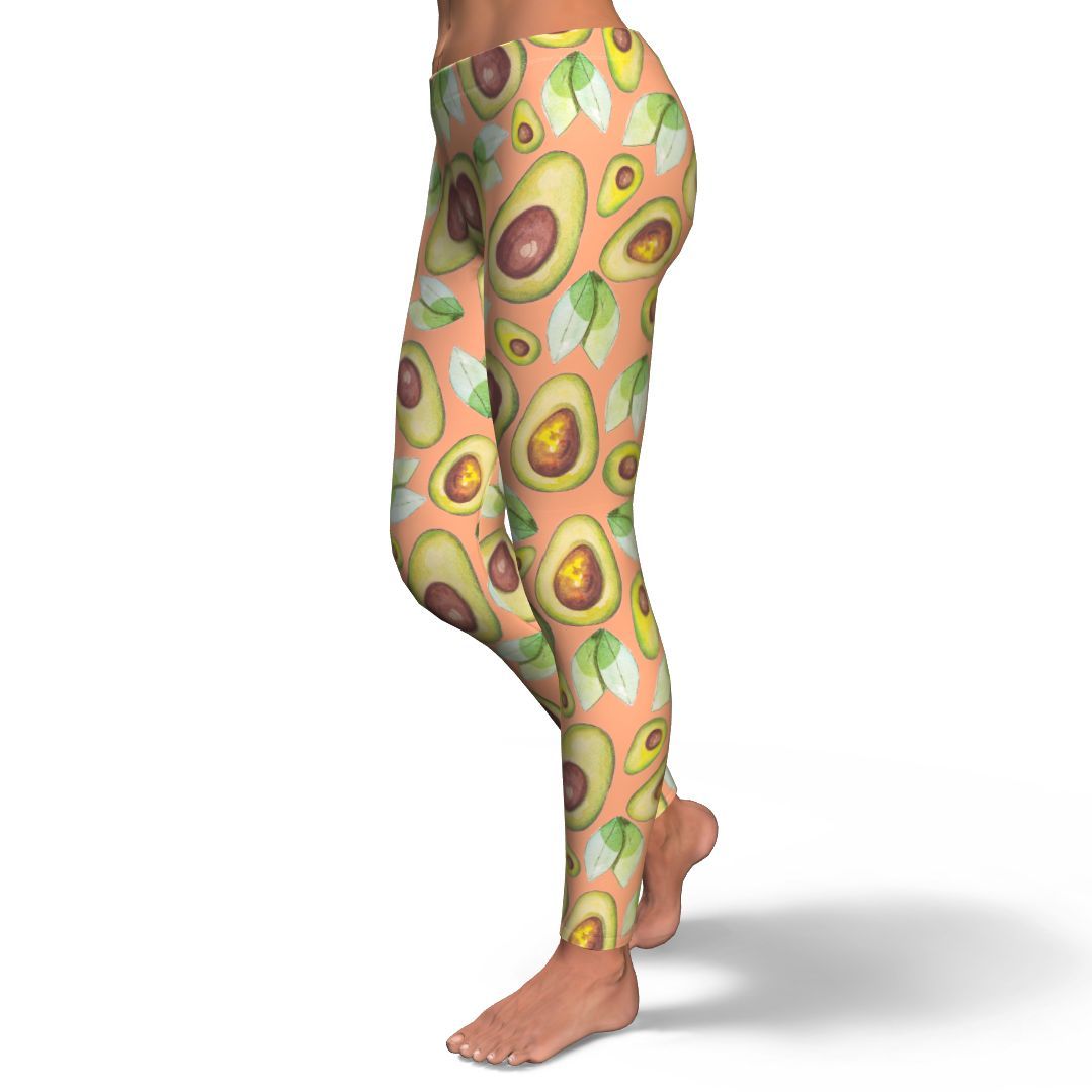 Orange Avocado Pattern Print Pattern Women Leggings-grizzshop