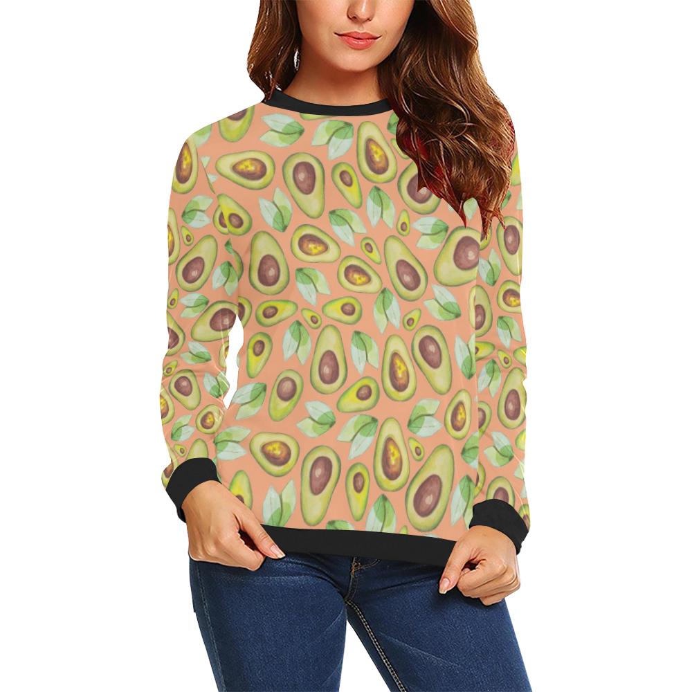 Orange Avocado Pattern Print Women Crewneck Sweatshirt-grizzshop