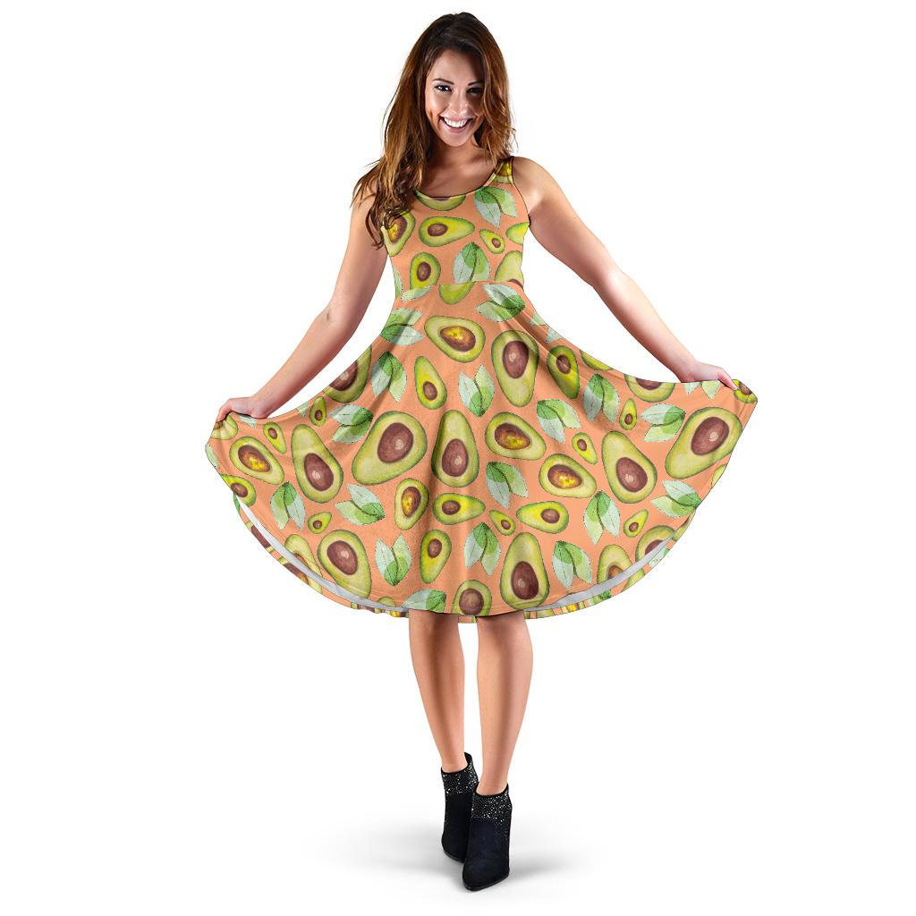 Orange Avocado Patttern Print Dress-grizzshop