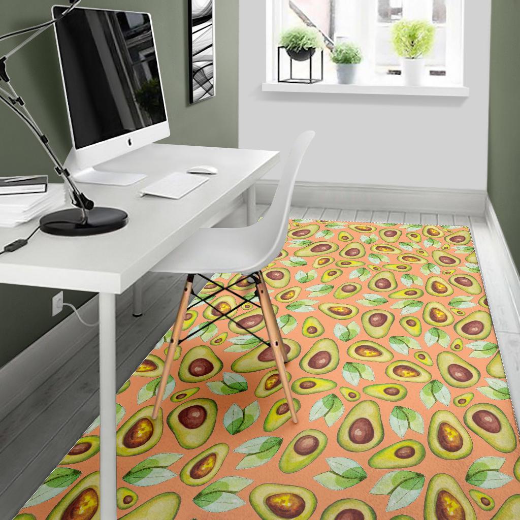 Orange Avocado Patttern Print Floor Mat-grizzshop