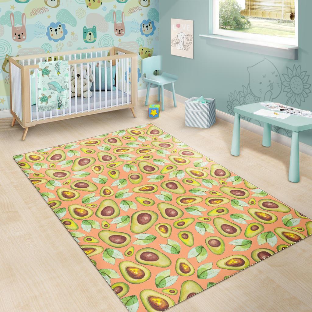 Orange Avocado Patttern Print Floor Mat-grizzshop