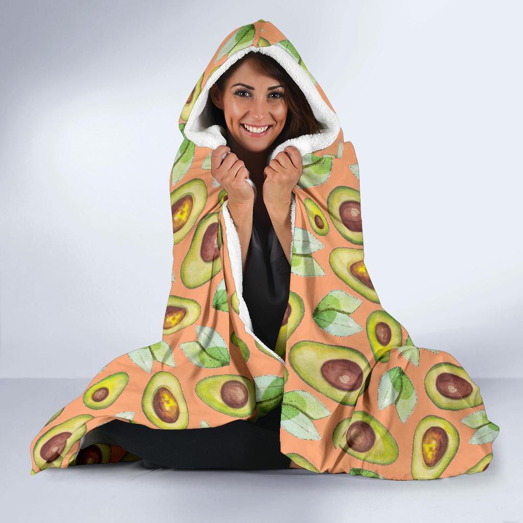 Orange Avocado Patttern Print Hooded Blanket-grizzshop