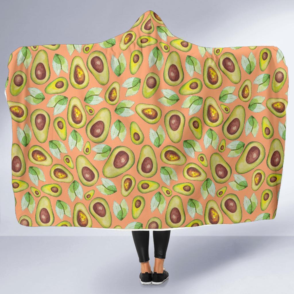 Orange Avocado Patttern Print Hooded Blanket-grizzshop