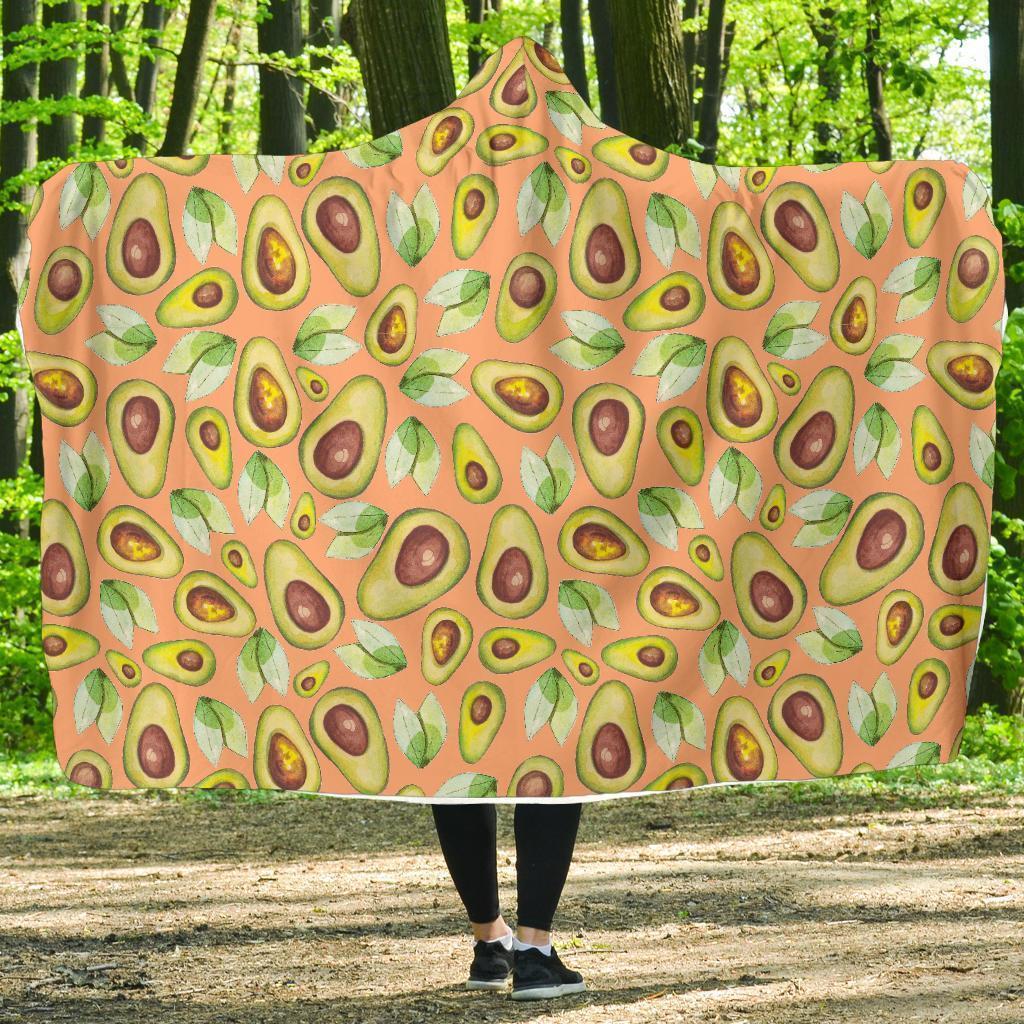 Orange Avocado Patttern Print Hooded Blanket-grizzshop