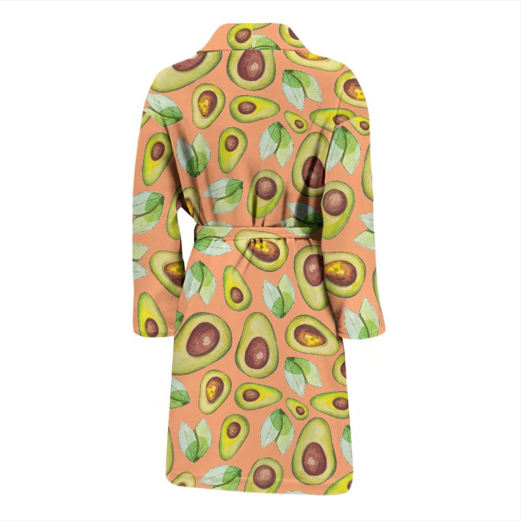 Orange Avocado Patttern Print Men Long Robe-grizzshop