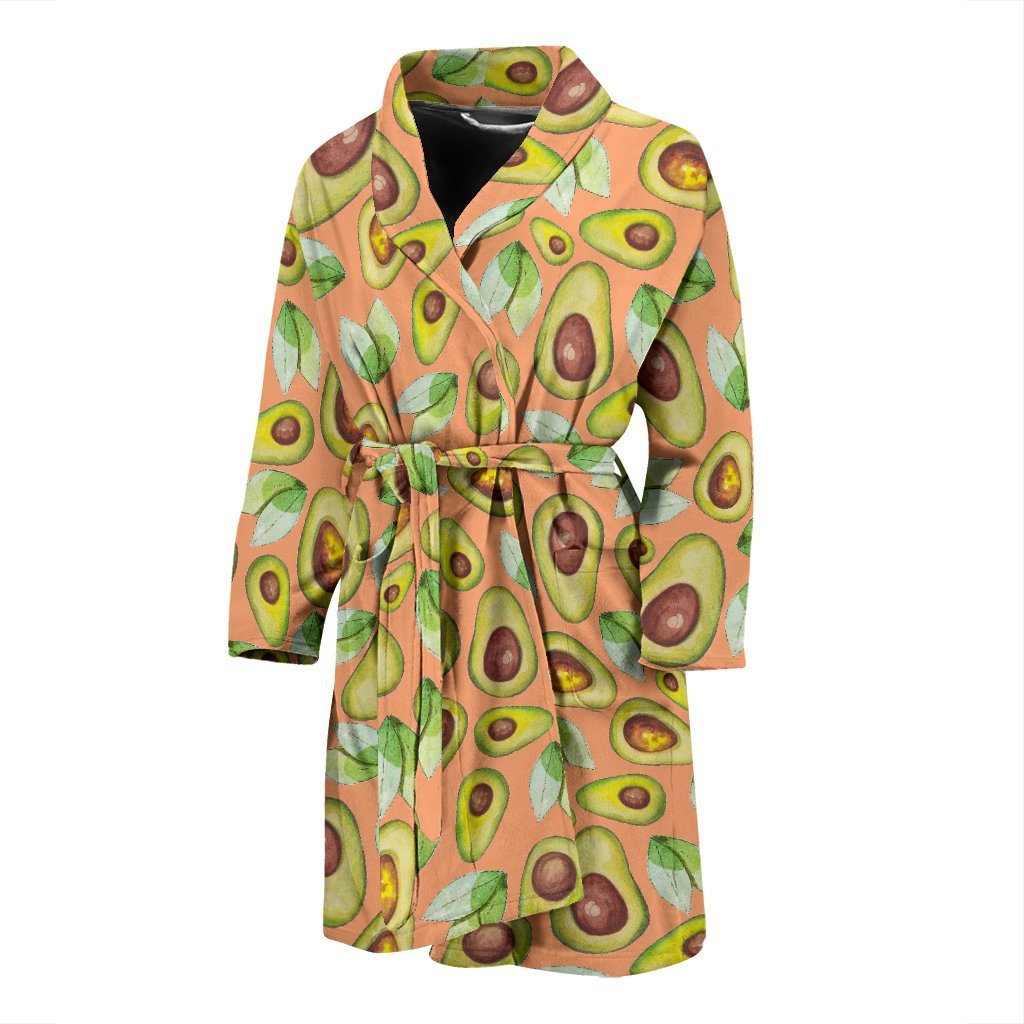 Orange Avocado Patttern Print Men Long Robe-grizzshop