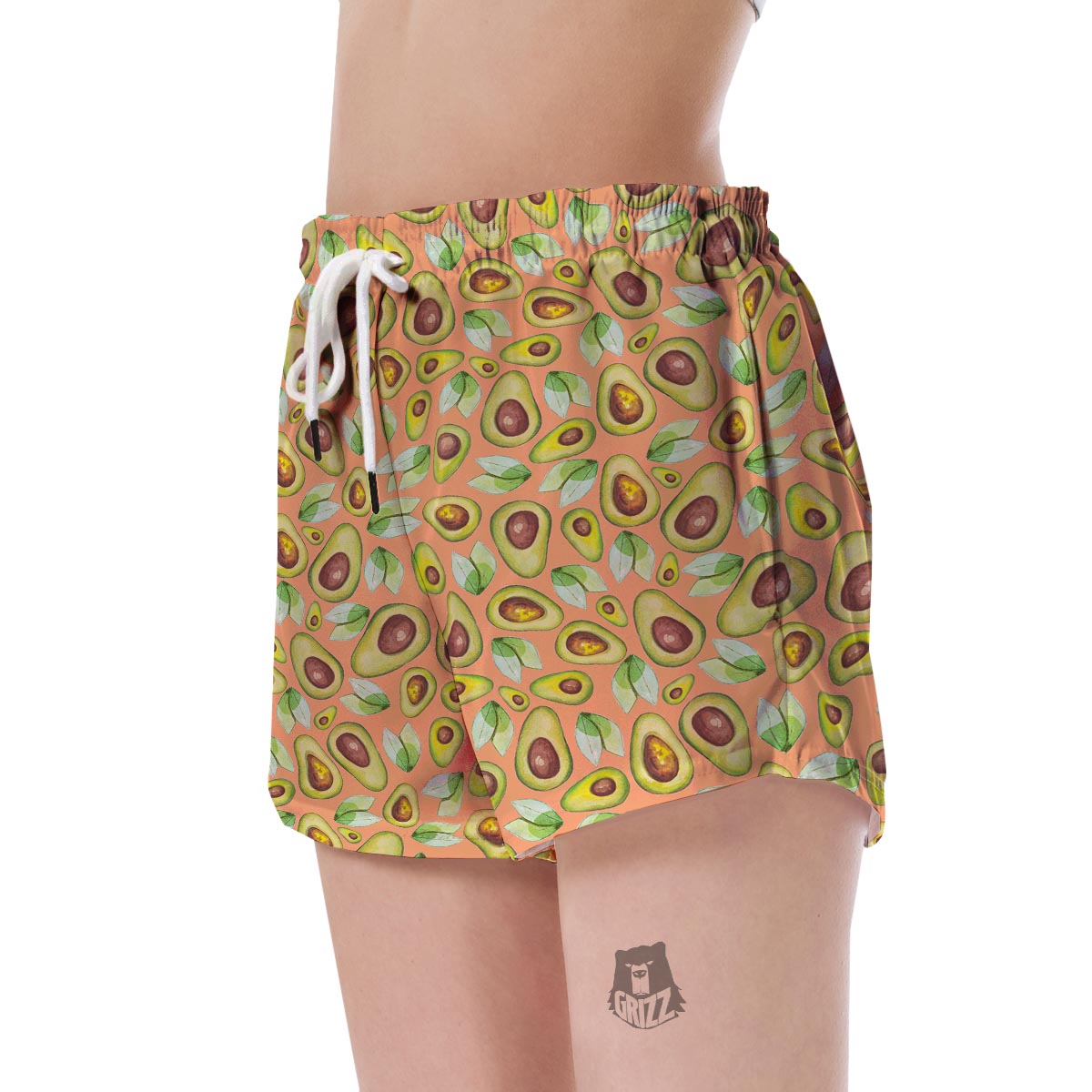 Orange Avocado Patttern Print Women's Shorts-grizzshop