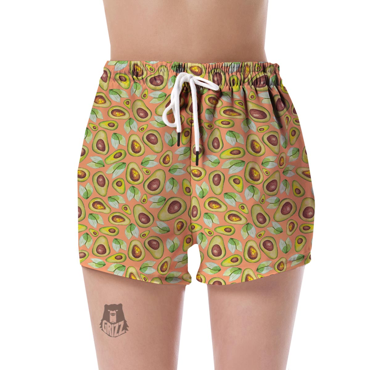 Orange Avocado Patttern Print Women's Shorts-grizzshop