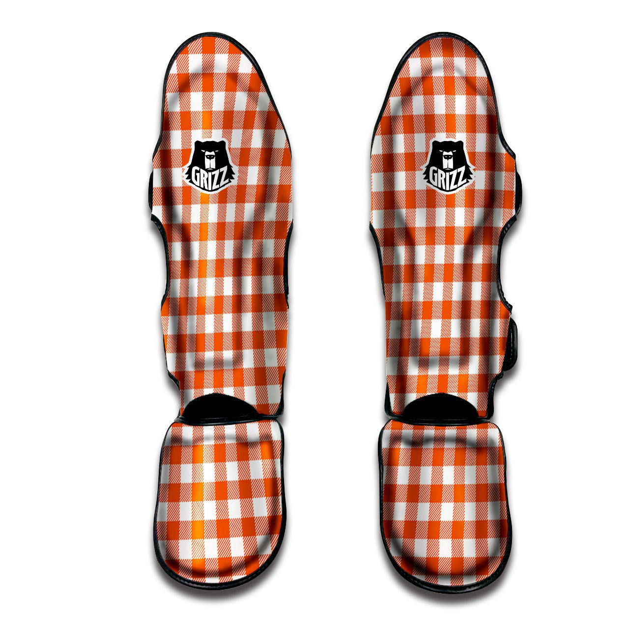 Orange Burnt And White Check Print Muay Thai Shin Guards