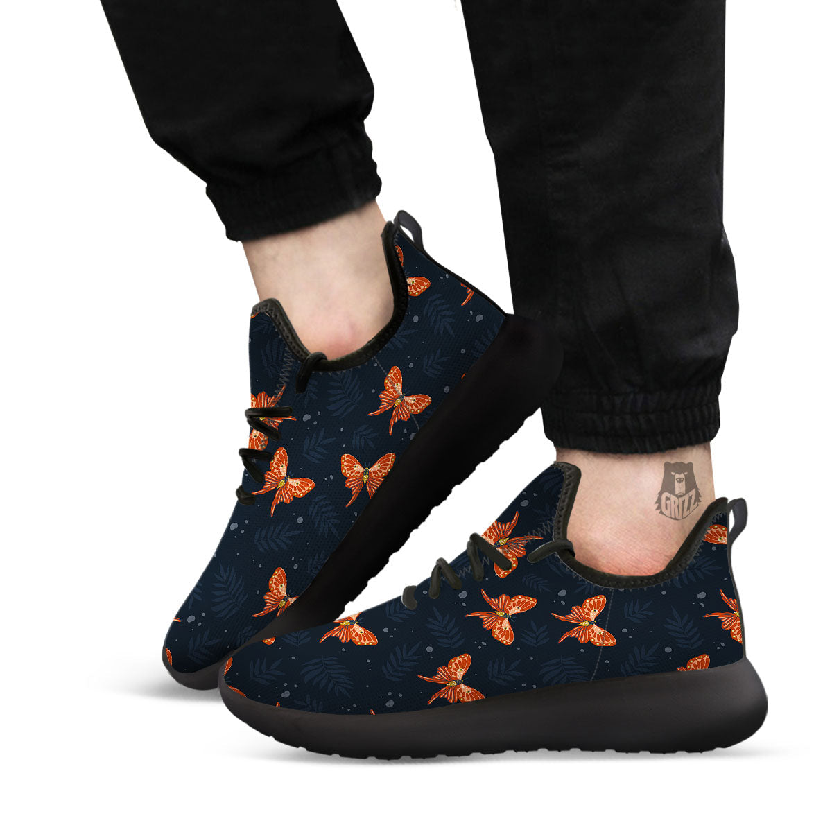 Orange Butterfly Monarch Print Pattern Black Athletic Shoes-grizzshop