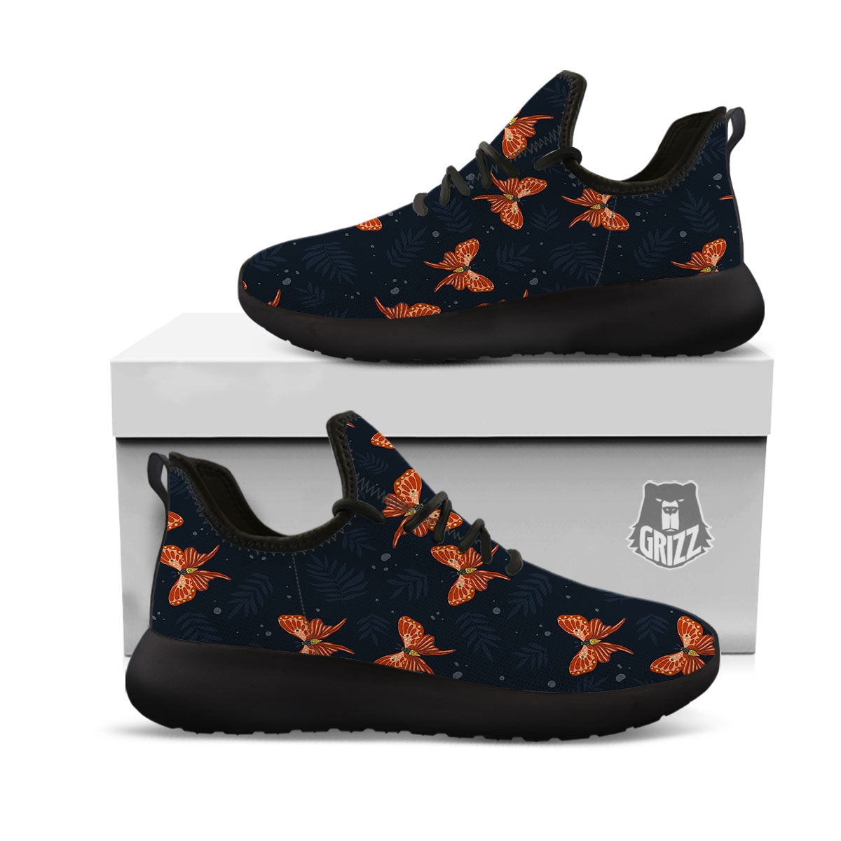 Orange Butterfly Monarch Print Pattern Black Athletic Shoes-grizzshop