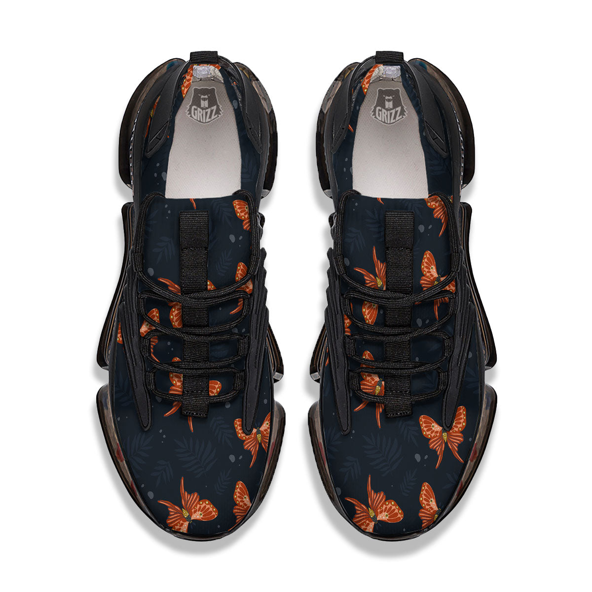 Orange Butterfly Monarch Print Pattern Black Gym Shoes-grizzshop