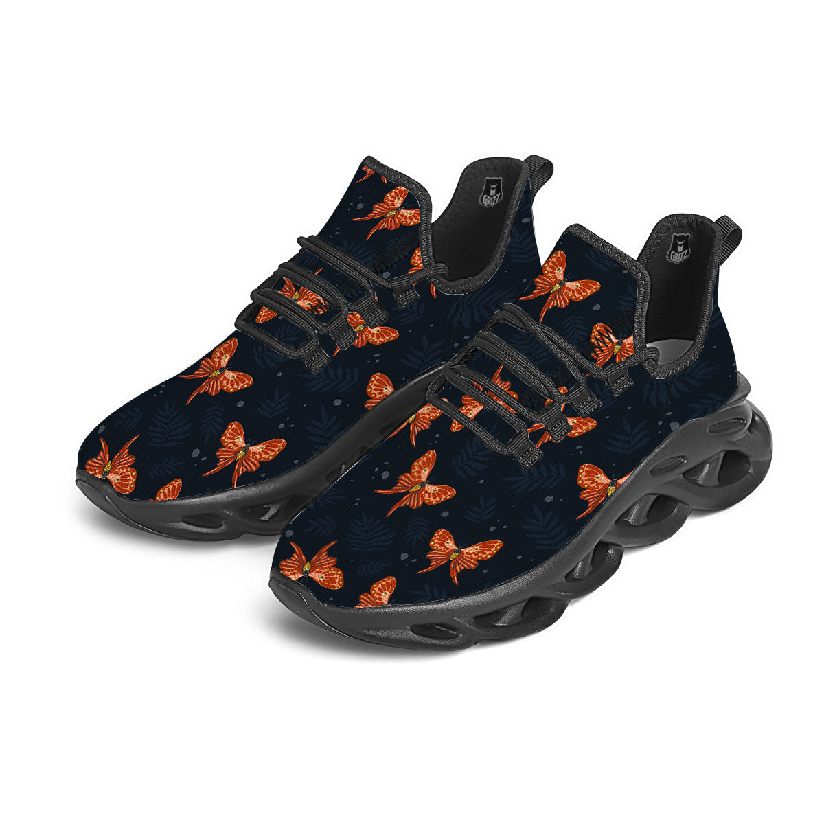 Orange Butterfly Monarch Print Pattern Black Running Shoes-grizzshop