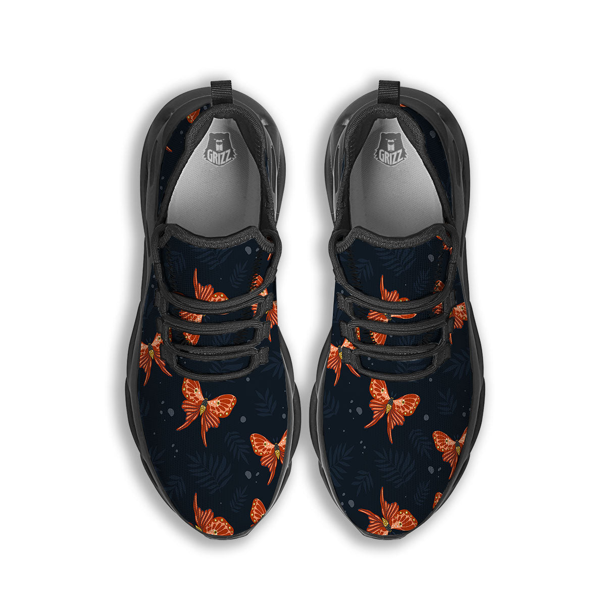 Orange Butterfly Monarch Print Pattern Black Running Shoes-grizzshop