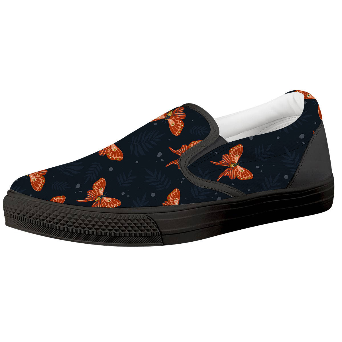 Orange Butterfly Monarch Print Pattern Black Slip On Shoes-grizzshop