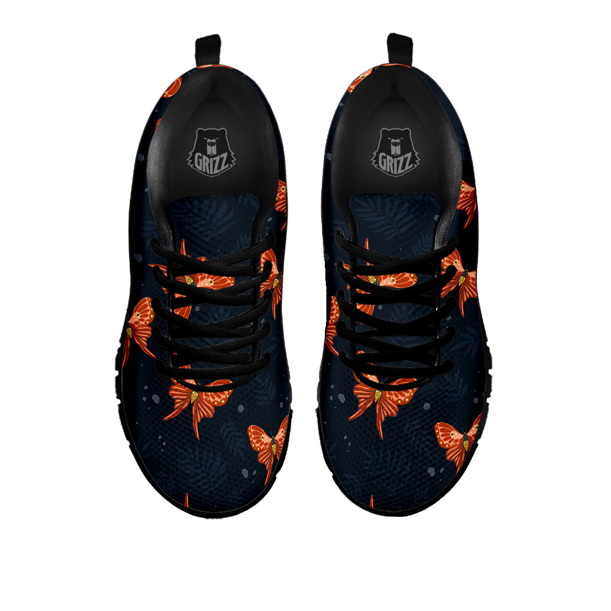 Orange Butterfly Monarch Print Pattern Black Sneaker-grizzshop
