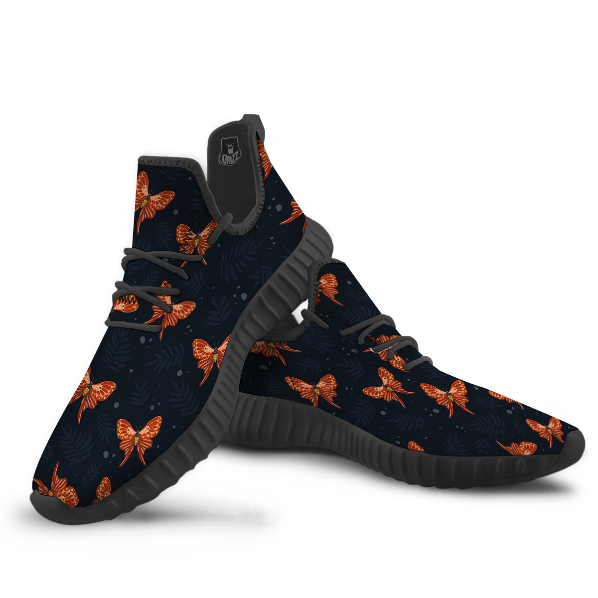 Orange Butterfly Monarch Print Pattern Black Walking Shoes-grizzshop