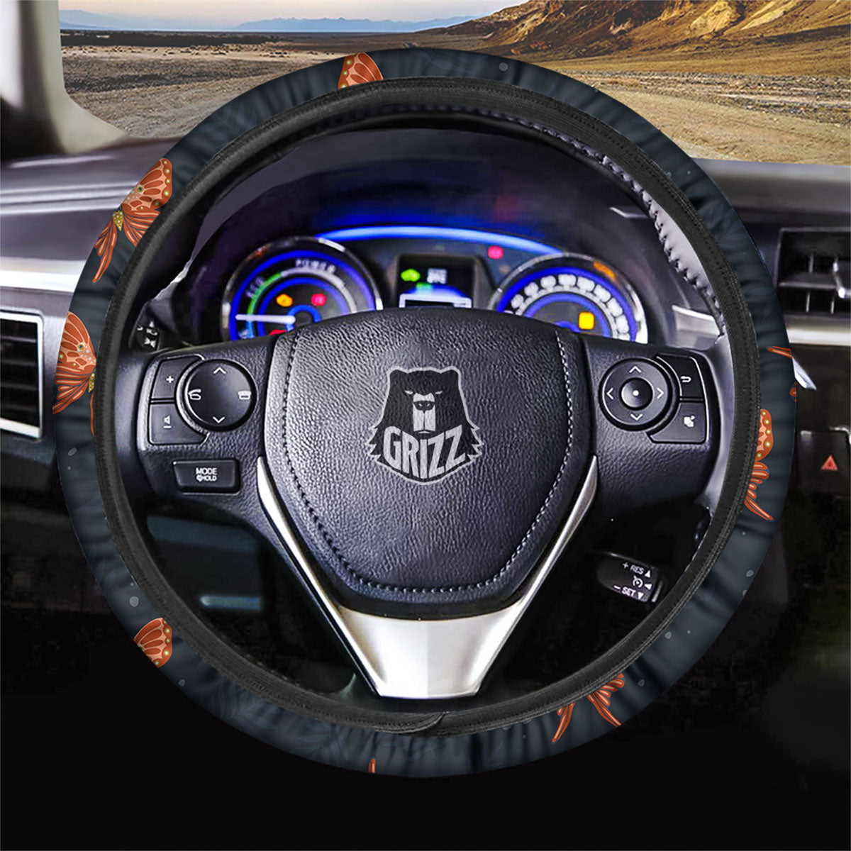 Orange Butterfly Monarch Print Pattern Car Steering Wheel Cover-grizzshop