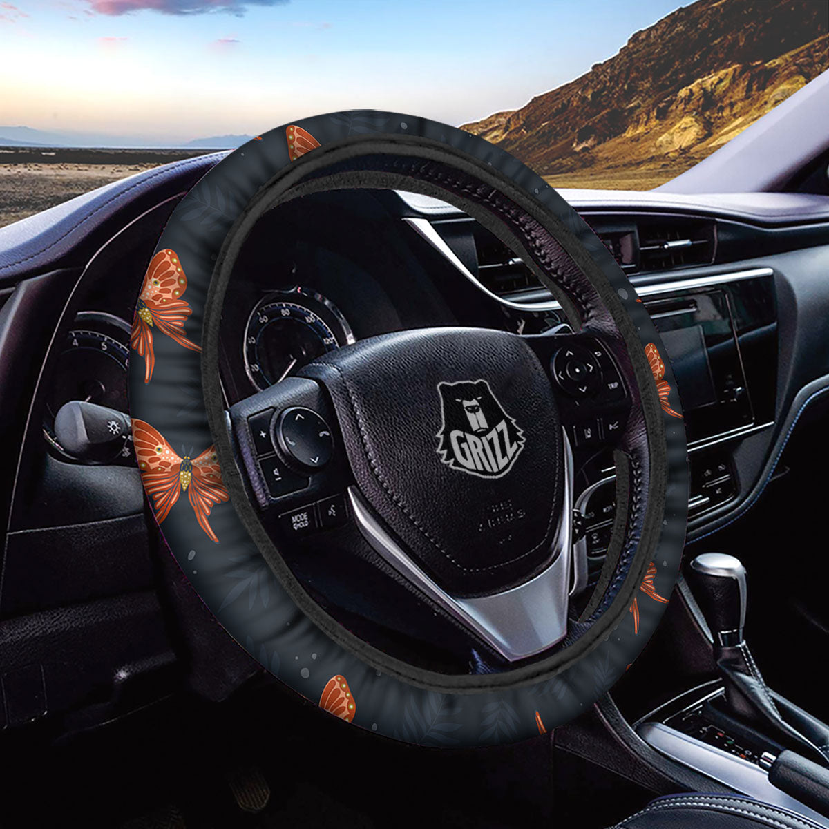 Orange Butterfly Monarch Print Pattern Car Steering Wheel Cover-grizzshop