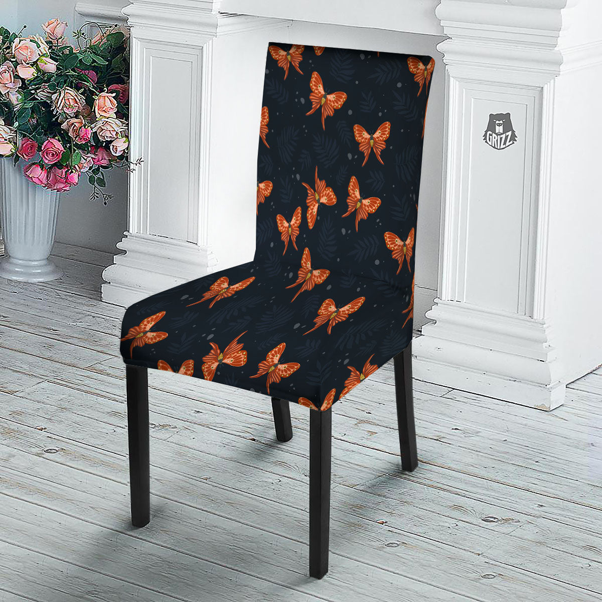 Orange Butterfly Monarch Print Pattern Dining Chair Slipcover-grizzshop