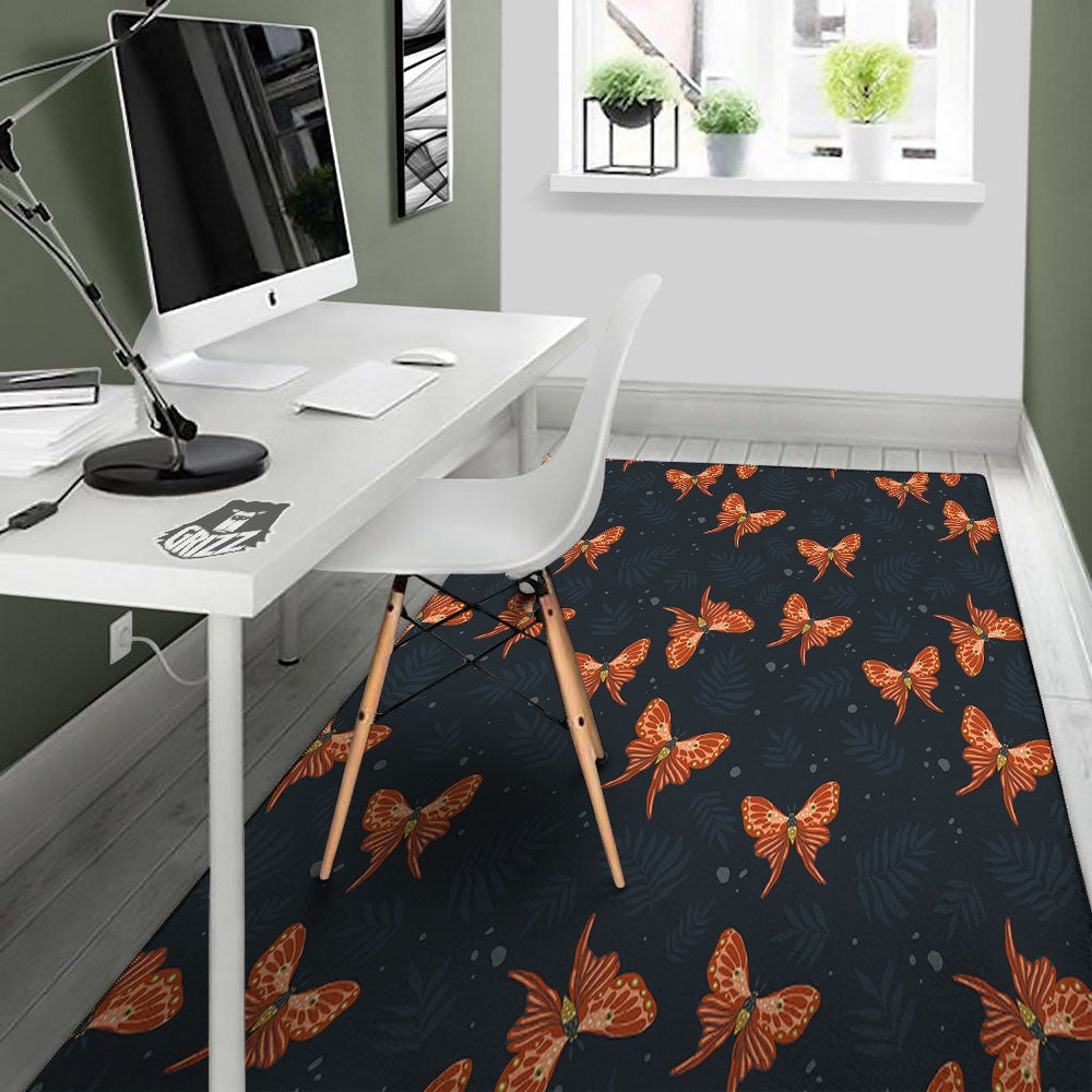 Orange Butterfly Monarch Print Pattern Floor Mat-grizzshop