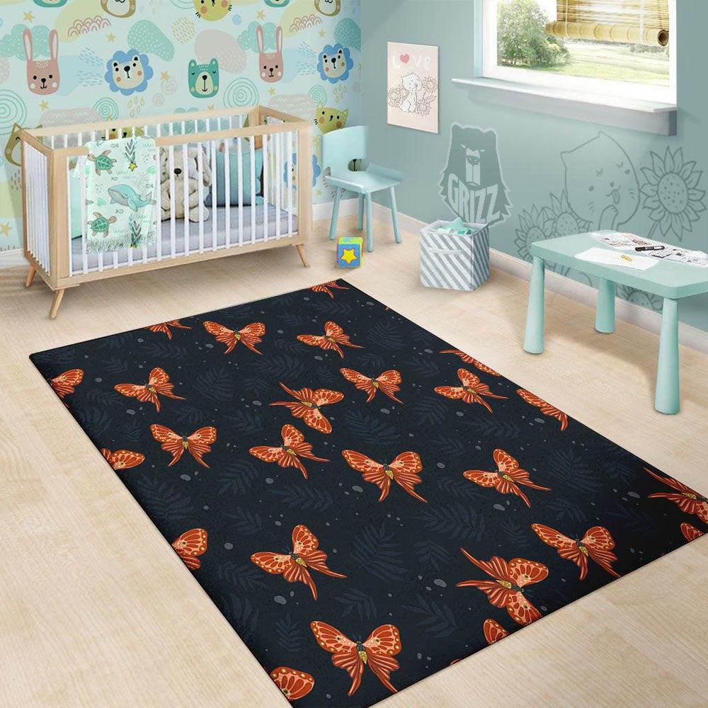 Orange Butterfly Monarch Print Pattern Floor Mat-grizzshop
