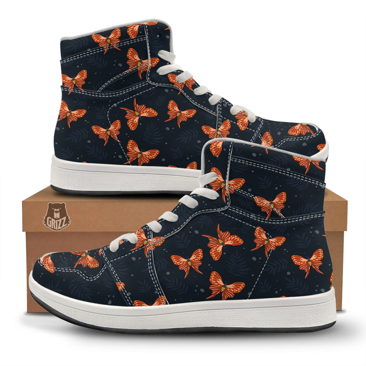 Orange Butterfly Monarch Print Pattern High Top Sneakers-grizzshop