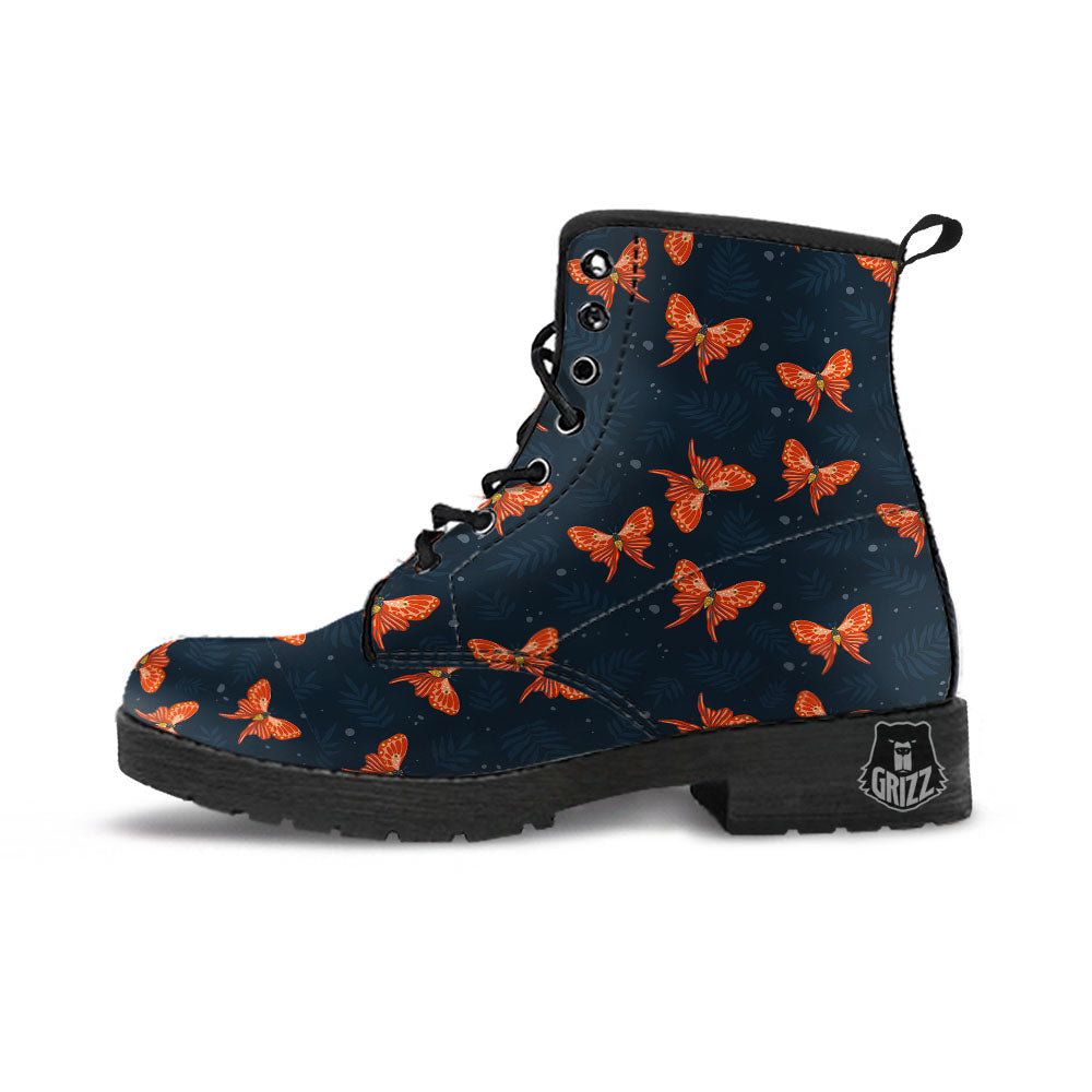 Orange Butterfly Monarch Print Pattern Leather Boots-grizzshop